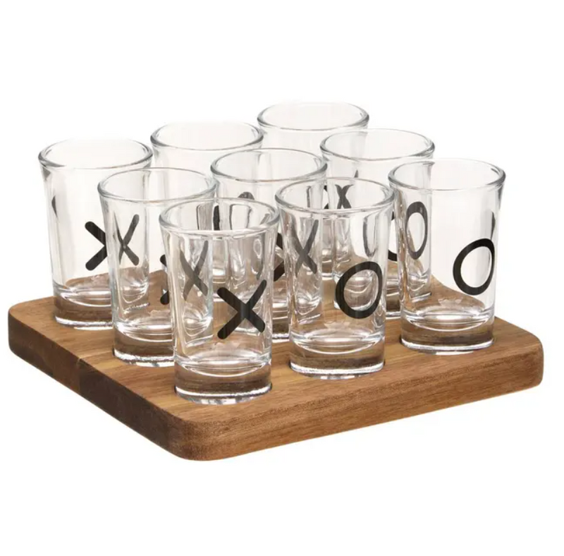 Set pahare joc XO, 9 pahare tarie, sticla, 16 x 16 x H 8.3 cm-1