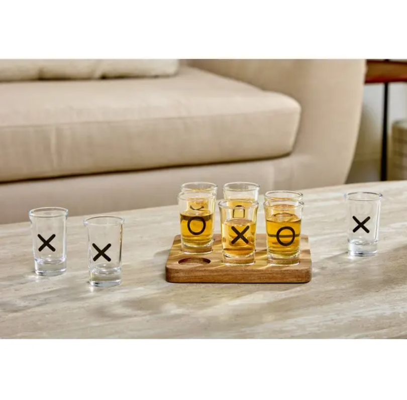 Set pahare joc XO, 9 pahare tarie, sticla, 16 x 16 x H 8.3 cm-2