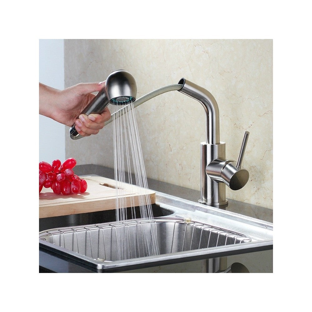 Baterie sanitara bucătărie Truinterior Storm Steel, cu dus extractabil