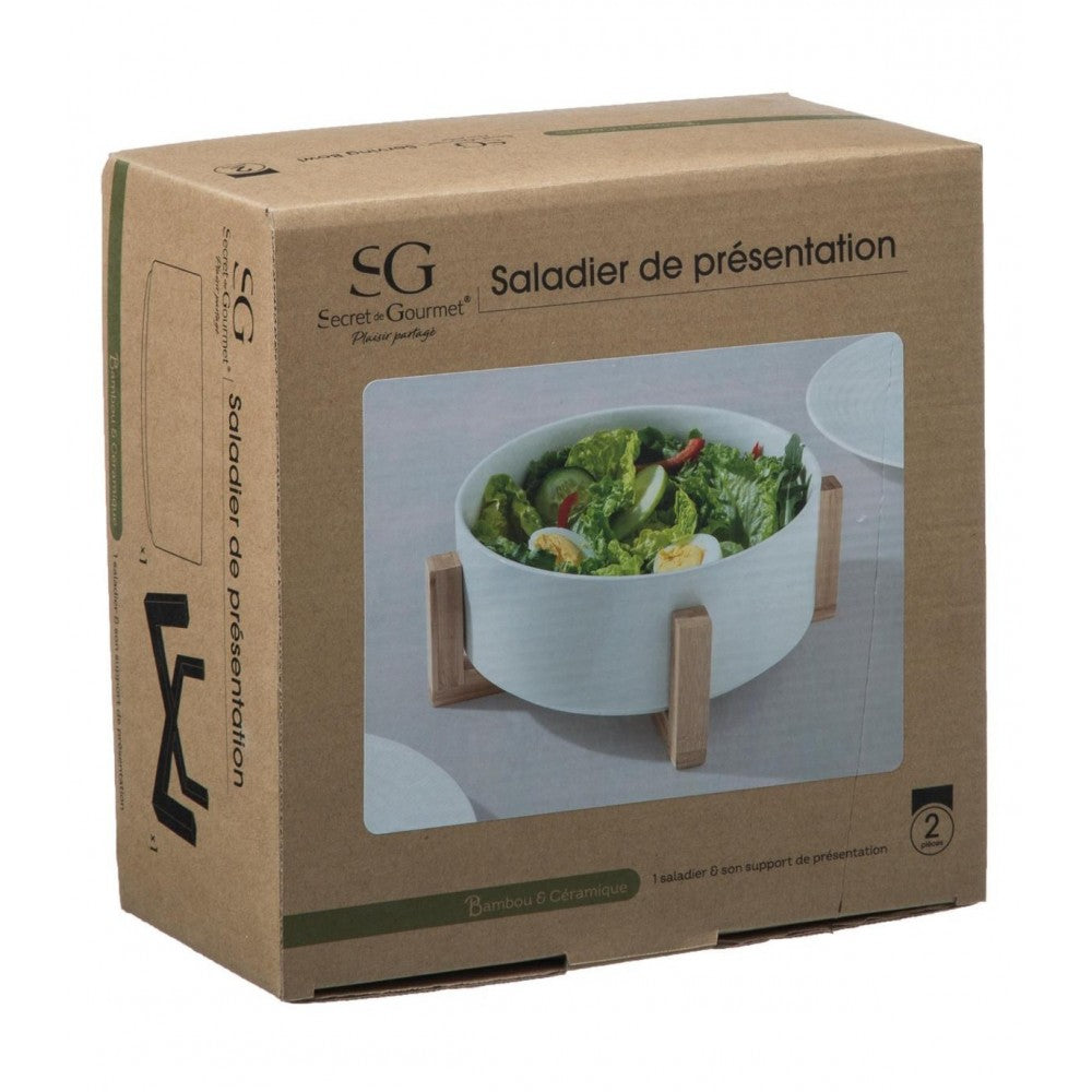 Bol salata SG Asia, ceramica, bambus, 23 x 9 cm