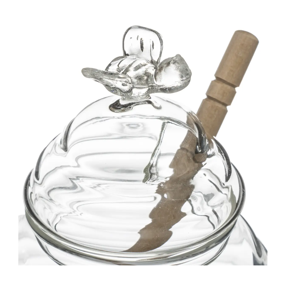Borcan de sticla depozitare miere cu lingura Secret de Gourmet, 14 cm