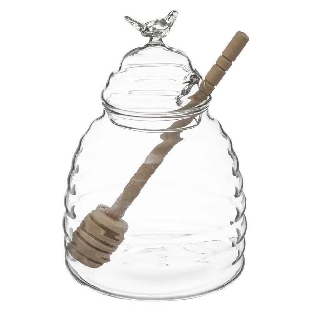 Borcan de sticla depozitare miere cu lingura Secret de Gourmet, 14 cm
