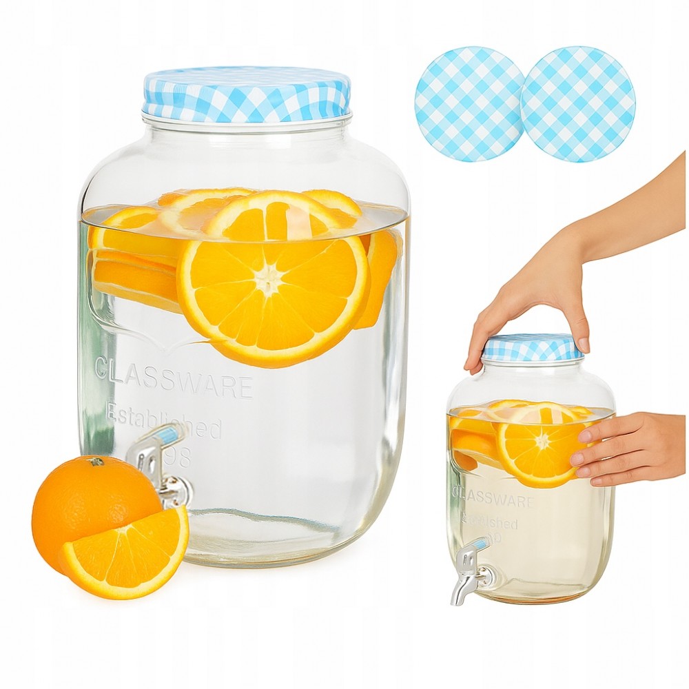 Borcan dispenser limonada, albastru, sticla, 4 litri