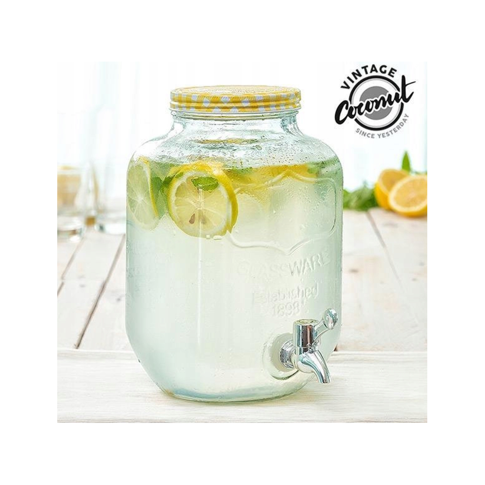 Borcan dispenser limonada, galben, sticla, 4 litri