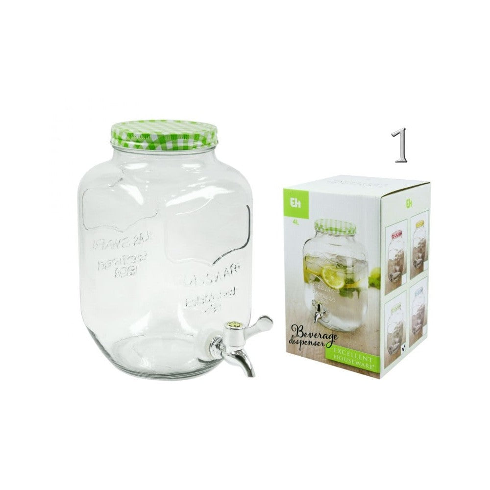 Borcan dispenser limonada, verde, sticla, 4 litri