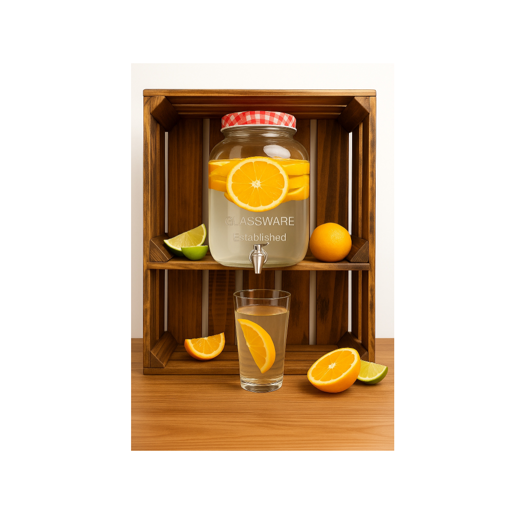 Borcan dispenser limonada,rosu, sticla, 4 litri