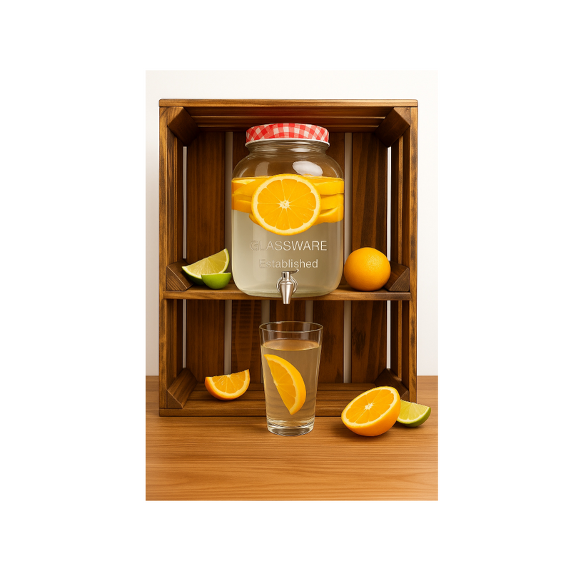 Borcan dispenser limonada,rosu, sticla, 4 litri
