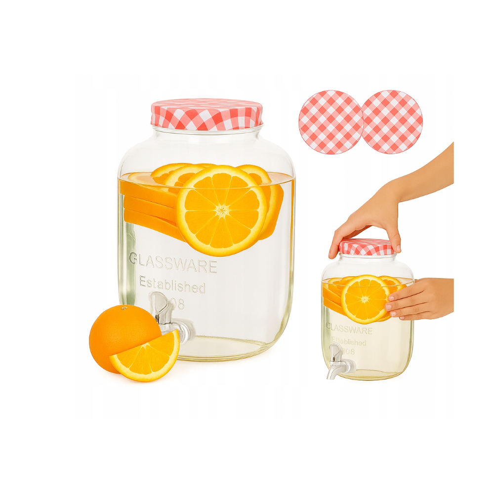 Borcan dispenser limonada,rosu, sticla, 4 litri