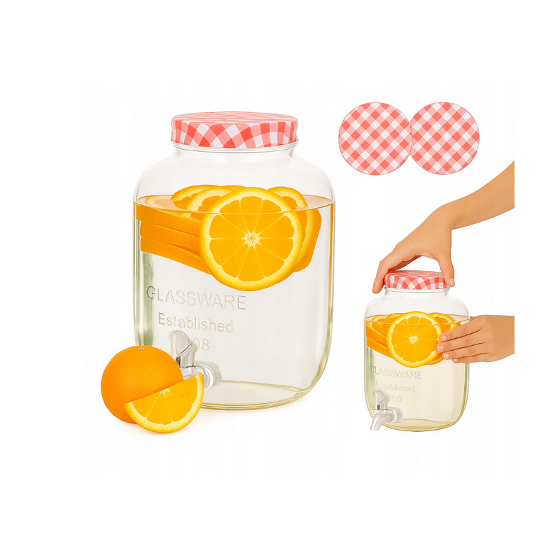 Borcan dispenser limonada,rosu, sticla, 4 litri