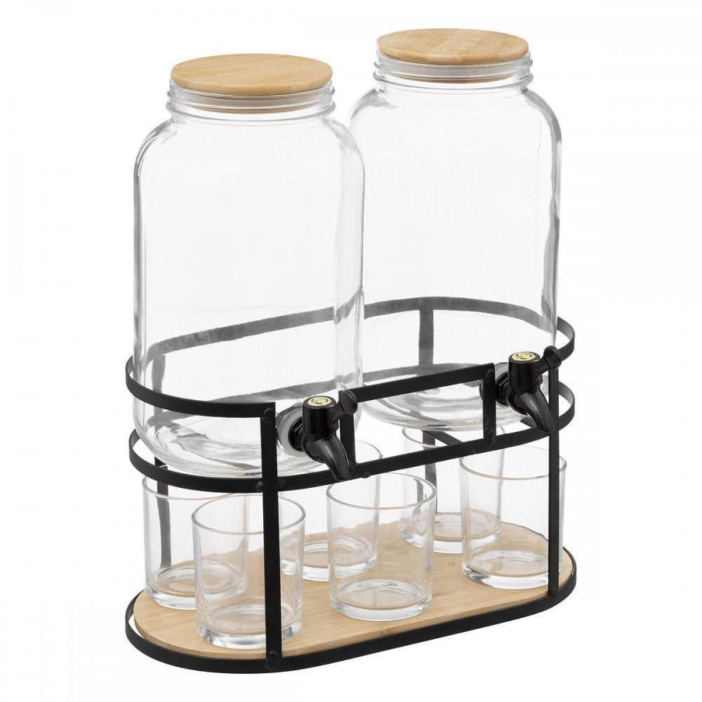 Set 2 borcane Limonda Stokland, sticla, 3.3 litri, suport metal, 6 pahare, 36 x 20 x H 41,5 cm