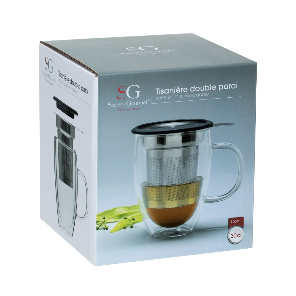 Cana infusor inox Clea, sticla borosilicta, capac, 300 ml