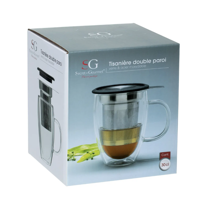 Cana infusor inox Clea, sticla borosilicta, capac, 300 ml