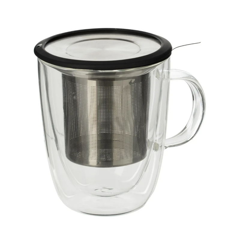 Cana infusor inox Clea, sticla borosilicta, capac, 300 ml