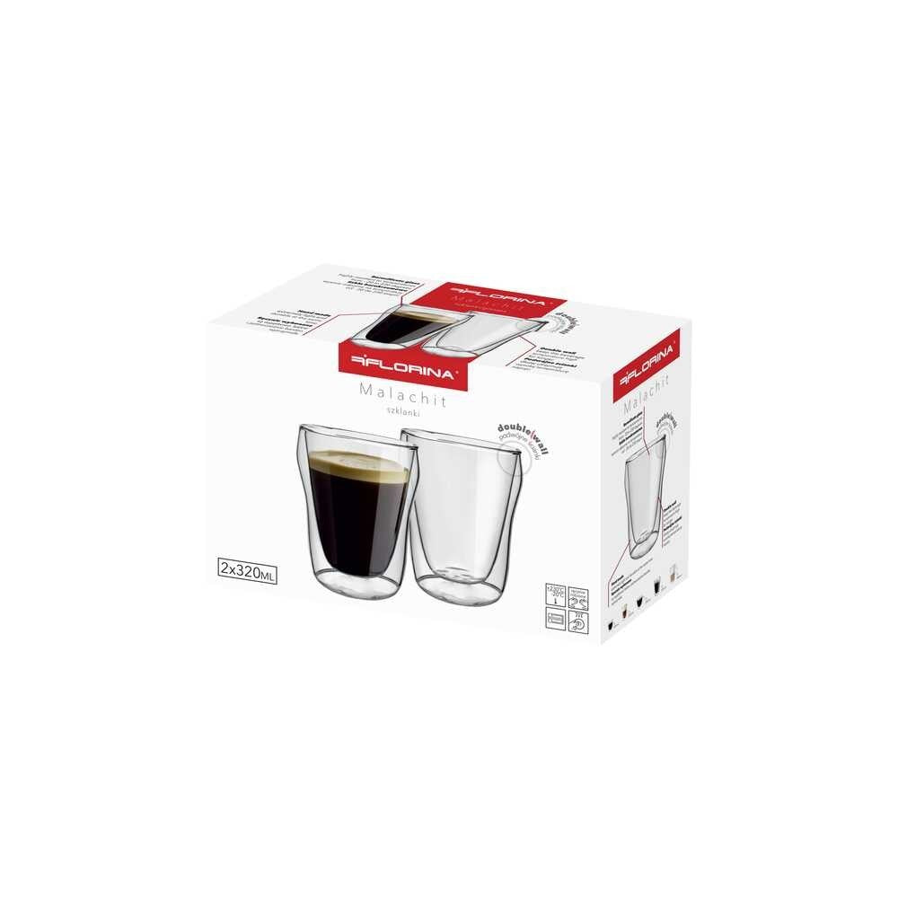 Set 2 pahare Florina Malachit, sticla borosilicata, pereti dubli, 320 ml