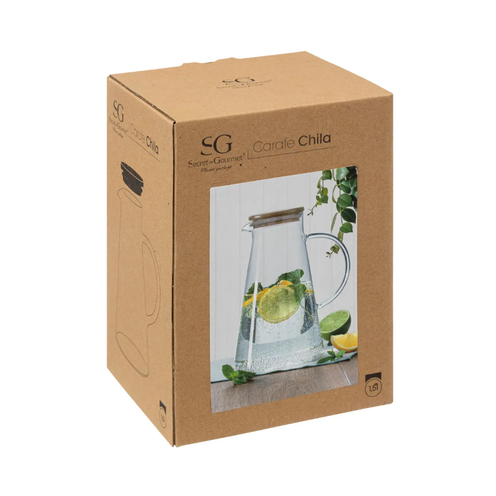 Cana sticla, capac bambus, 16.8 x 13 x H.21 cm, 1.5 litri