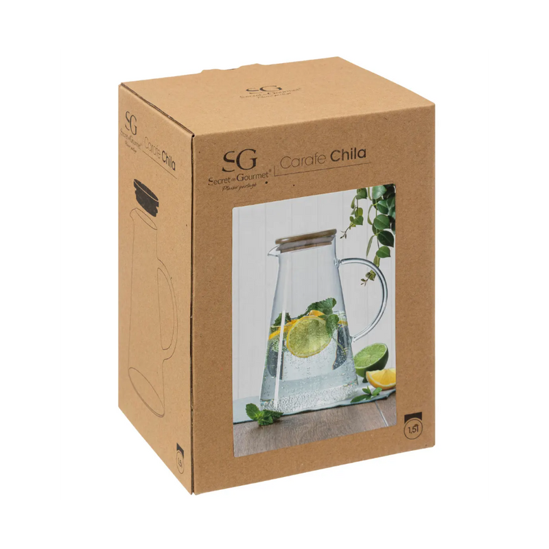 Cana sticla, capac bambus, 16.8 x 13 x H.21 cm, 1.5 litri