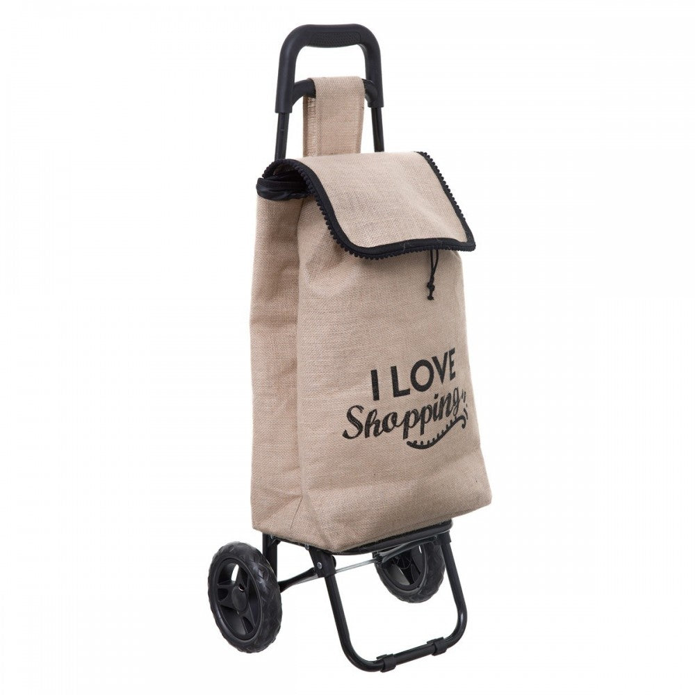Carucior cumparaturi I love shoping, textil, cadru metalic, 34.5x28xH91cm