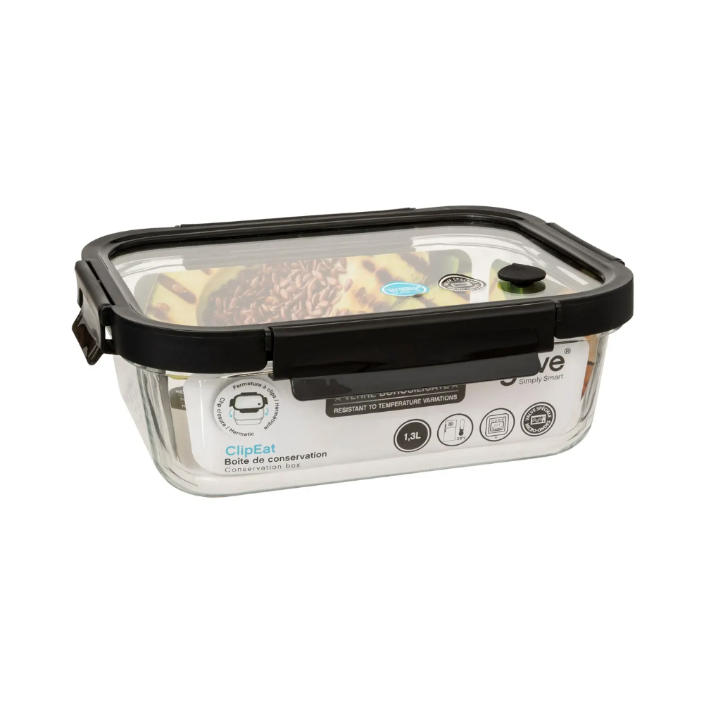 Caserola Clipe Plus, sticla, dreptunghiulara, 1.3 litri