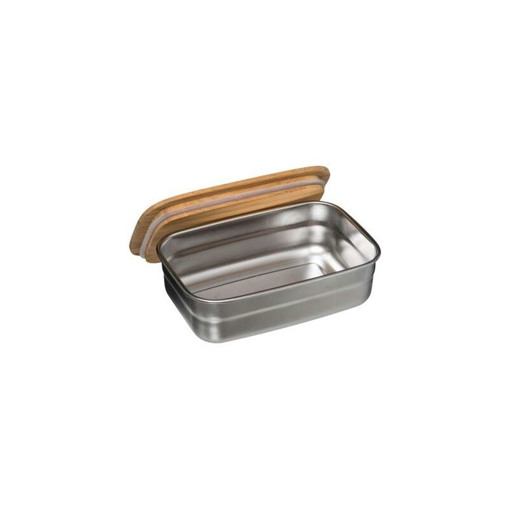 Caserola cu capac Steely, inox, capac bambus, 0.8 litri, 18x12.3 x5.5 cm
