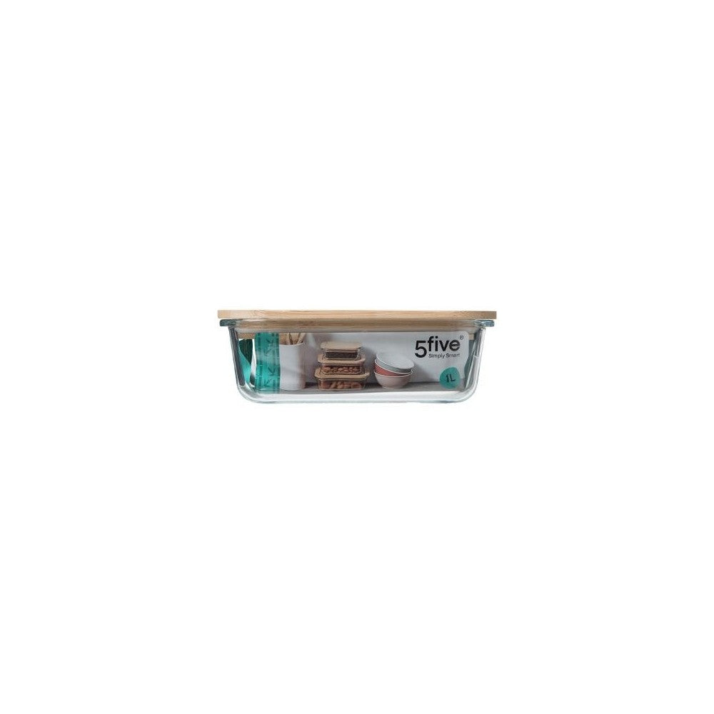 Caserola dreptunghiulara 5five Bamboo, sticla, 1l, 19.8x14.7x6.7 cm