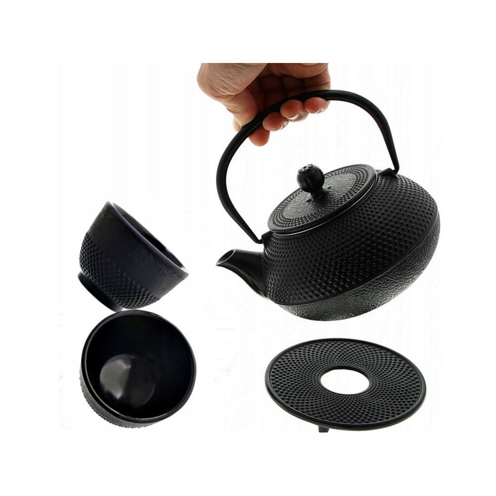 Set ceainic si 2 cani Black Namura, fonta, negru, 0.8 l