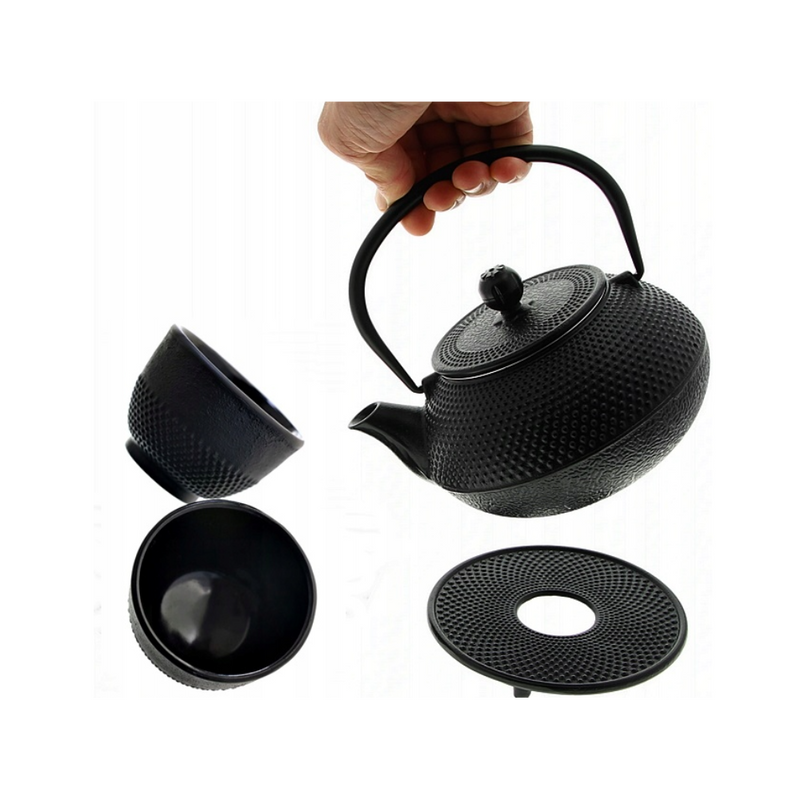 Set ceainic si 2 cani Black Namura, fonta, negru, 0.8 l