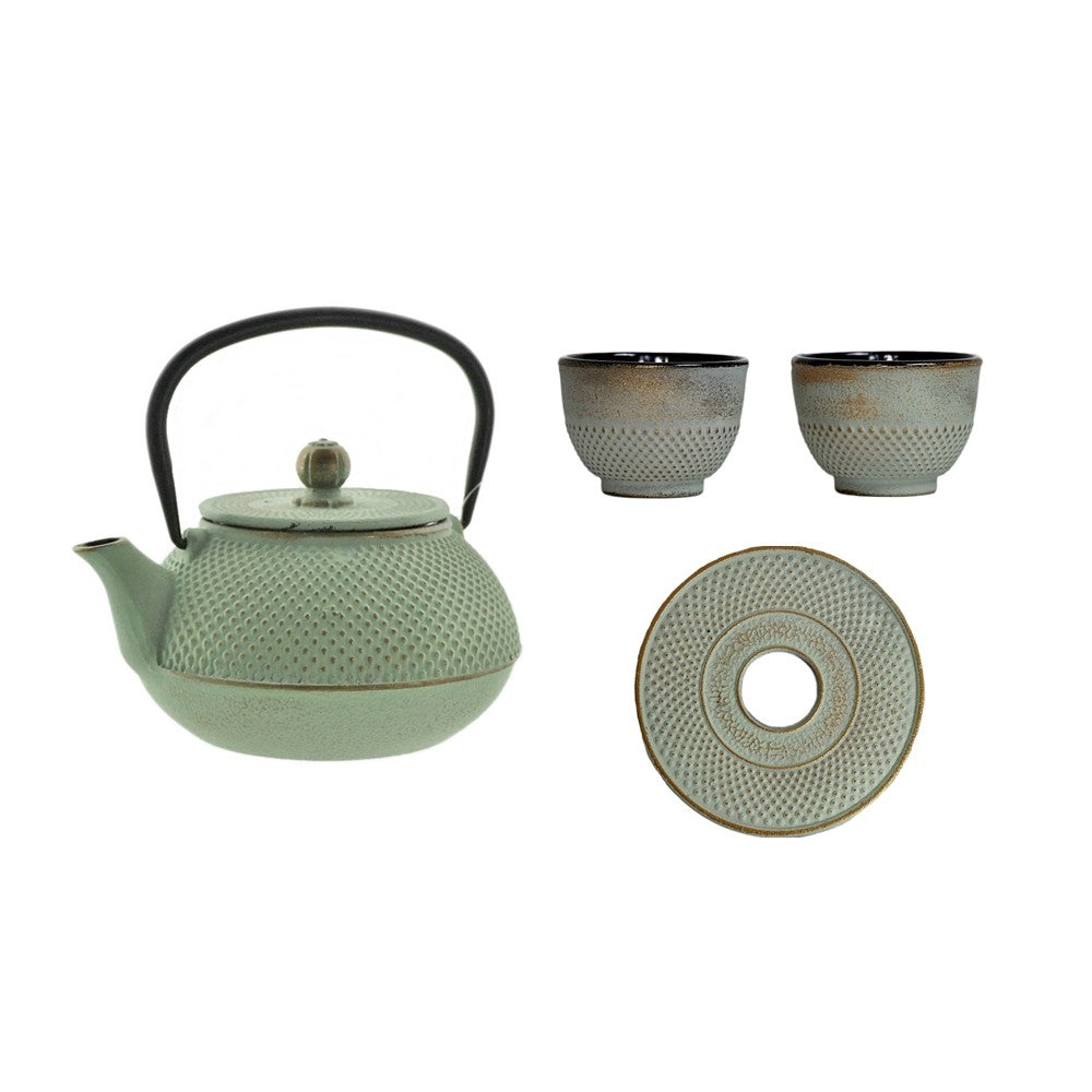 Set ceainic si 2 cani Green Namura, fonta, verde, 0.8 l