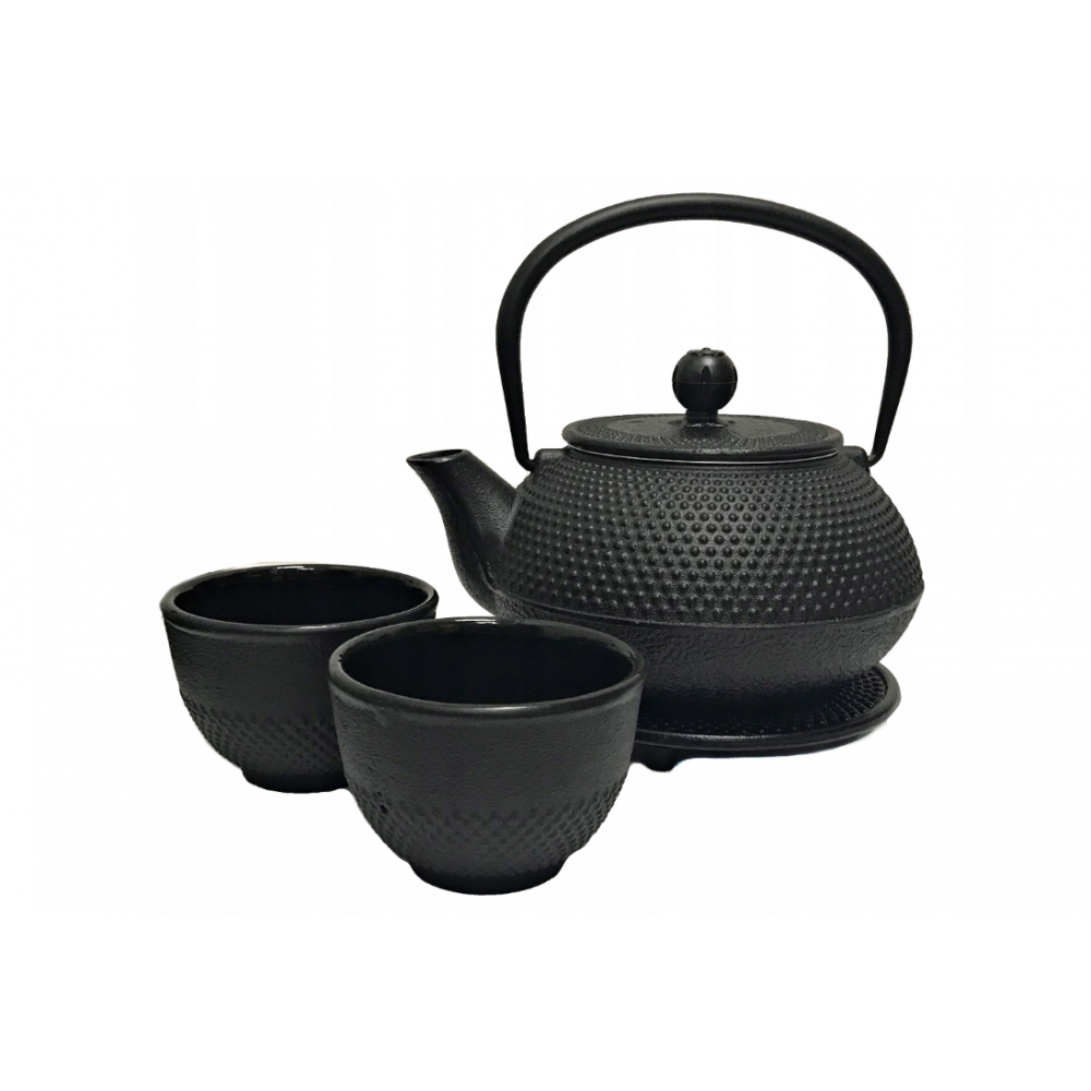 Set ceainic si 2 cani Black Namura, fonta, negru, 0.8 l