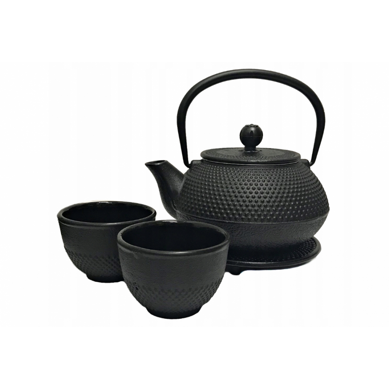 Set ceainic si 2 cani Black Namura, fonta, negru, 0.8 l
