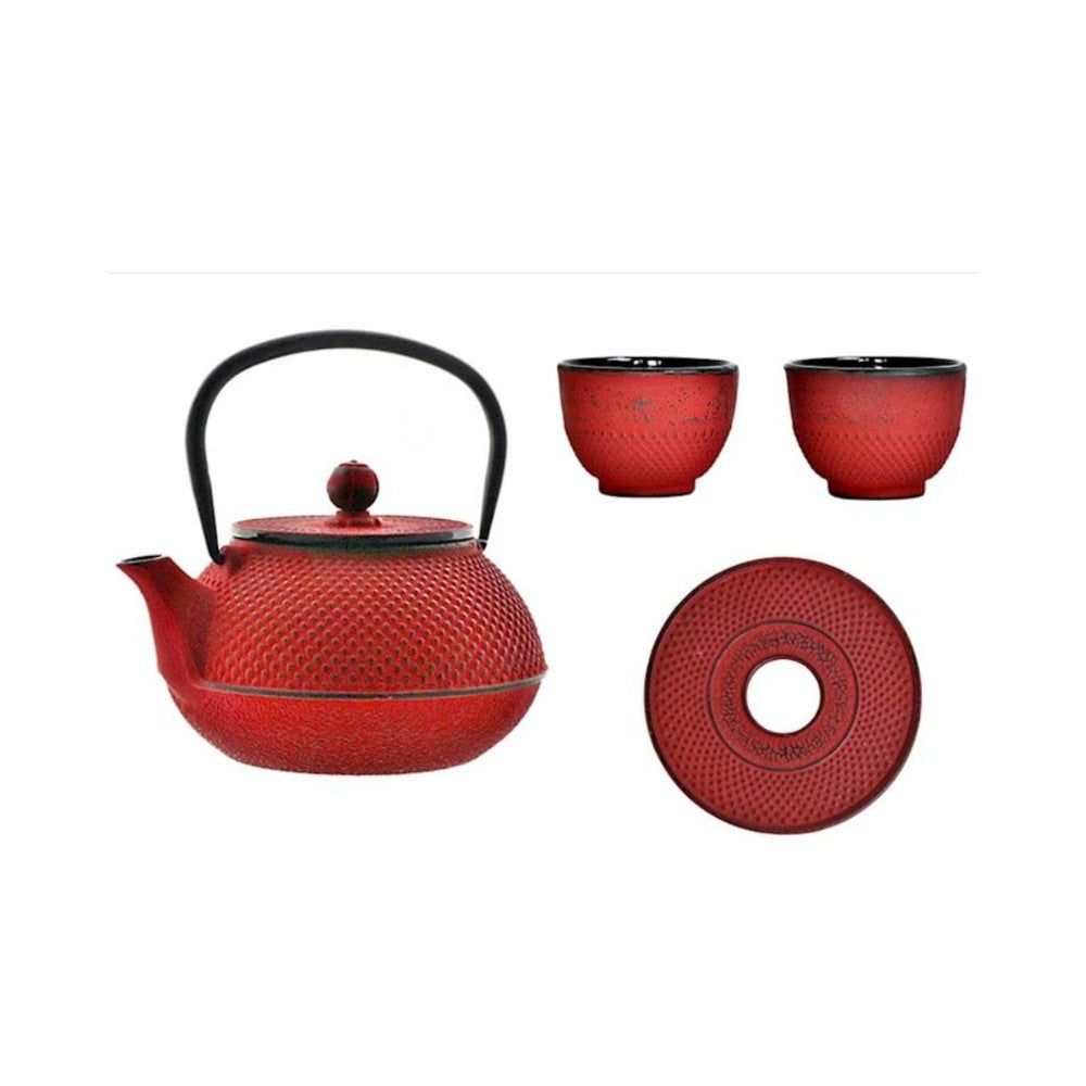 Set ceainic si 2 cani Red Namura, fonta, 0.8 l