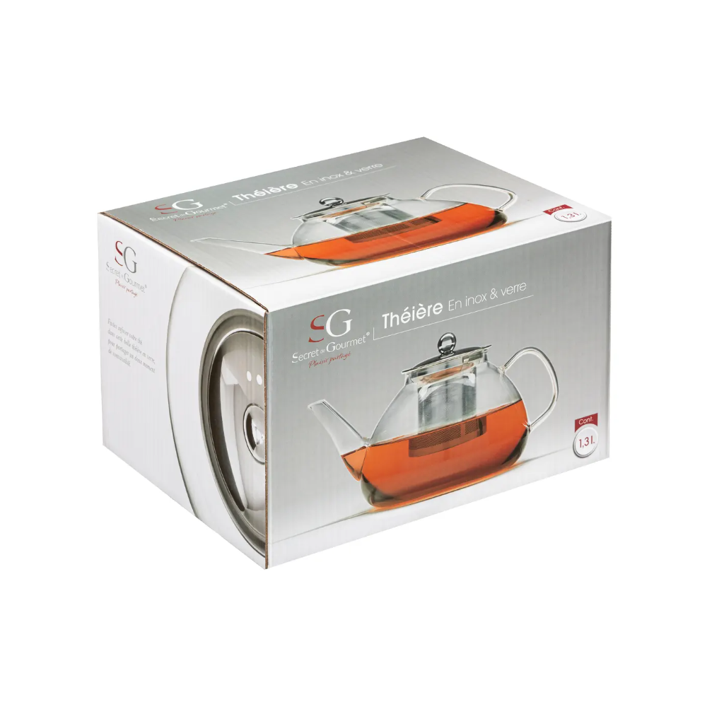 Ceainic Withford, sticla, infusor inox, 1.3 litri, 24 x 15.5 x h 13cm