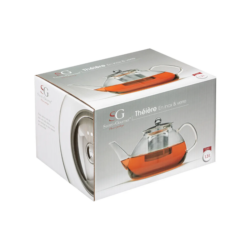 Ceainic Withford, sticla, infusor inox, 1.3 litri, 24 x 15.5 x h 13cm