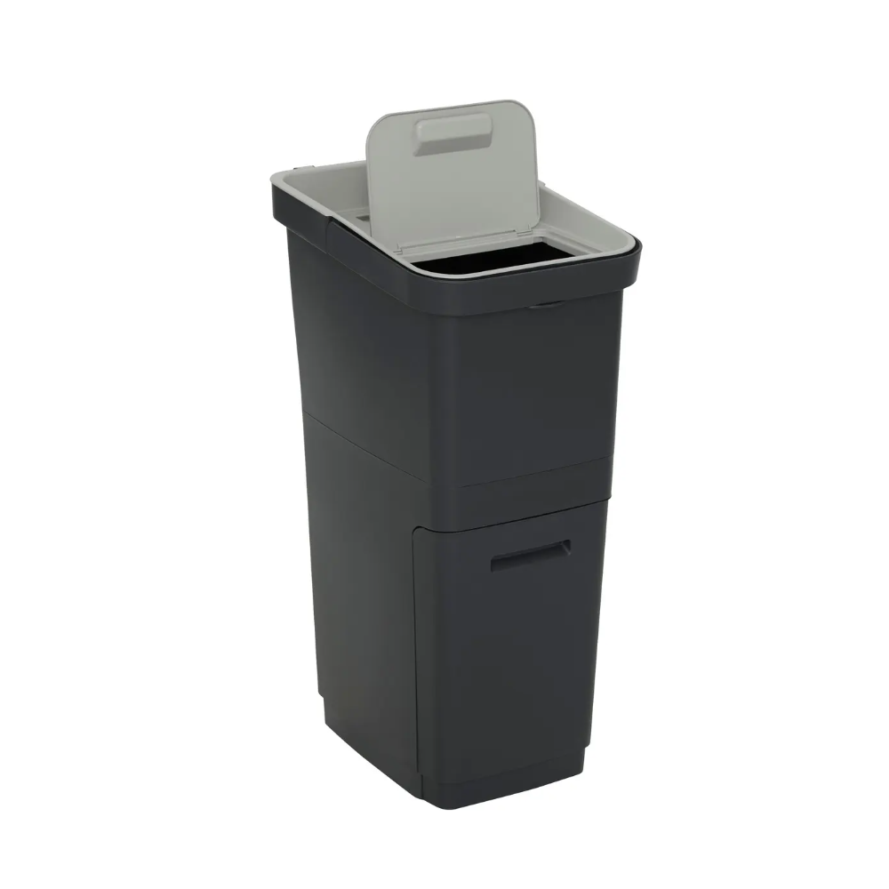 Cos gunoi Recyn, negru, plastic, 20+16 litri, 39 x 29 x H 68 cm