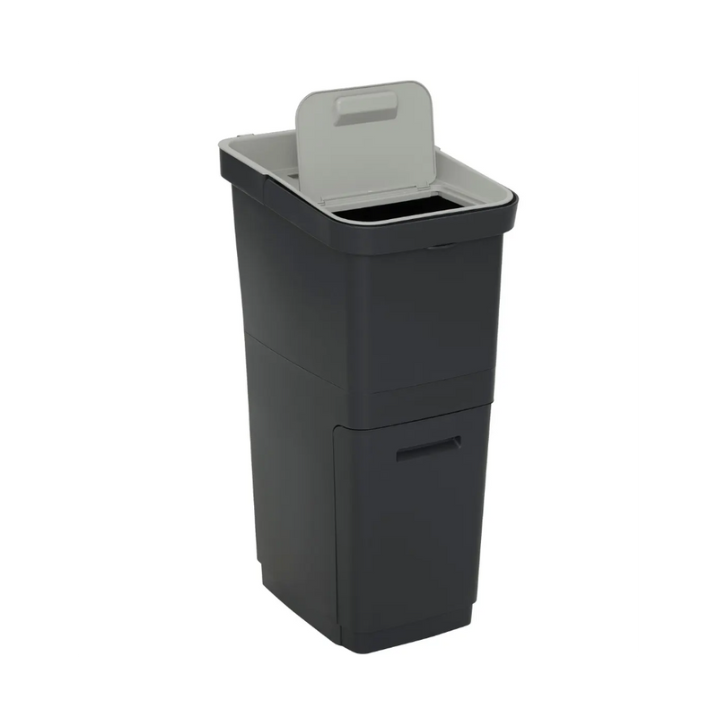 Cos gunoi Recyn, negru, plastic, 20+16 litri, 39 x 29 x H 68 cm