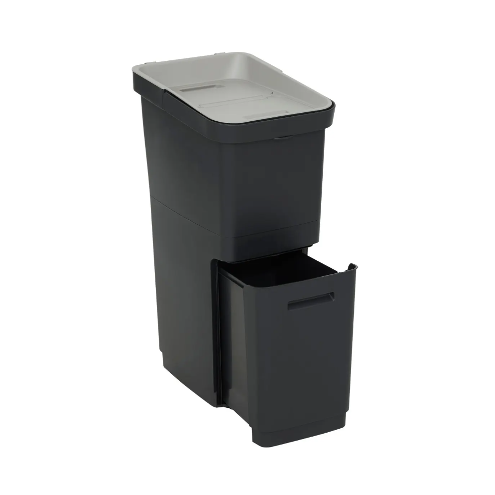 Cos gunoi Recyn, negru, plastic, 20+16 litri, 39 x 29 x H 68 cm
