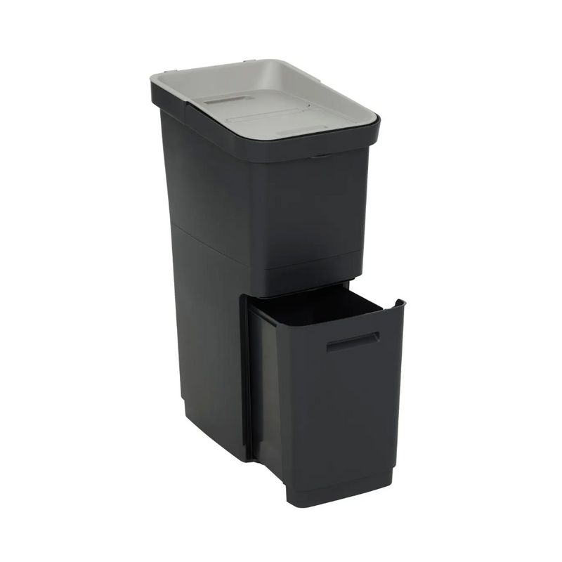 Cos gunoi Recyn, negru, plastic, 20+16 litri, 39 x 29 x H 68 cm