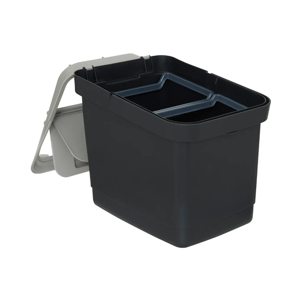 Cos gunoi Recyn, negru, plastic, compartimentat, 32.5 x 29 x H 39 cm, 20 litri