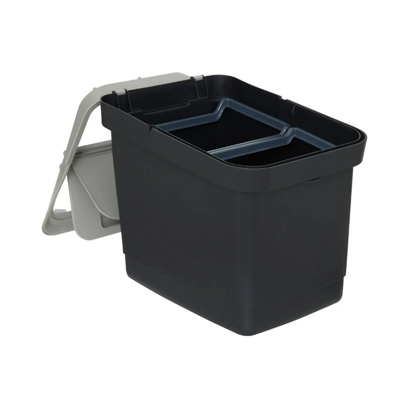 Cos gunoi Recyn, negru, plastic, compartimentat, 32.5 x 29 x H 39 cm, 20 litri
