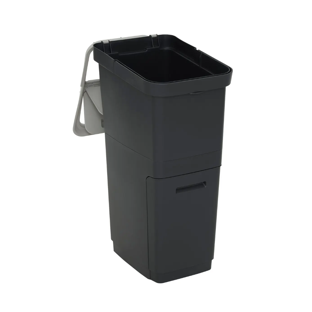 Cos gunoi Recyn, negru, plastic, 20+16 litri, 39 x 29 x H 68 cm