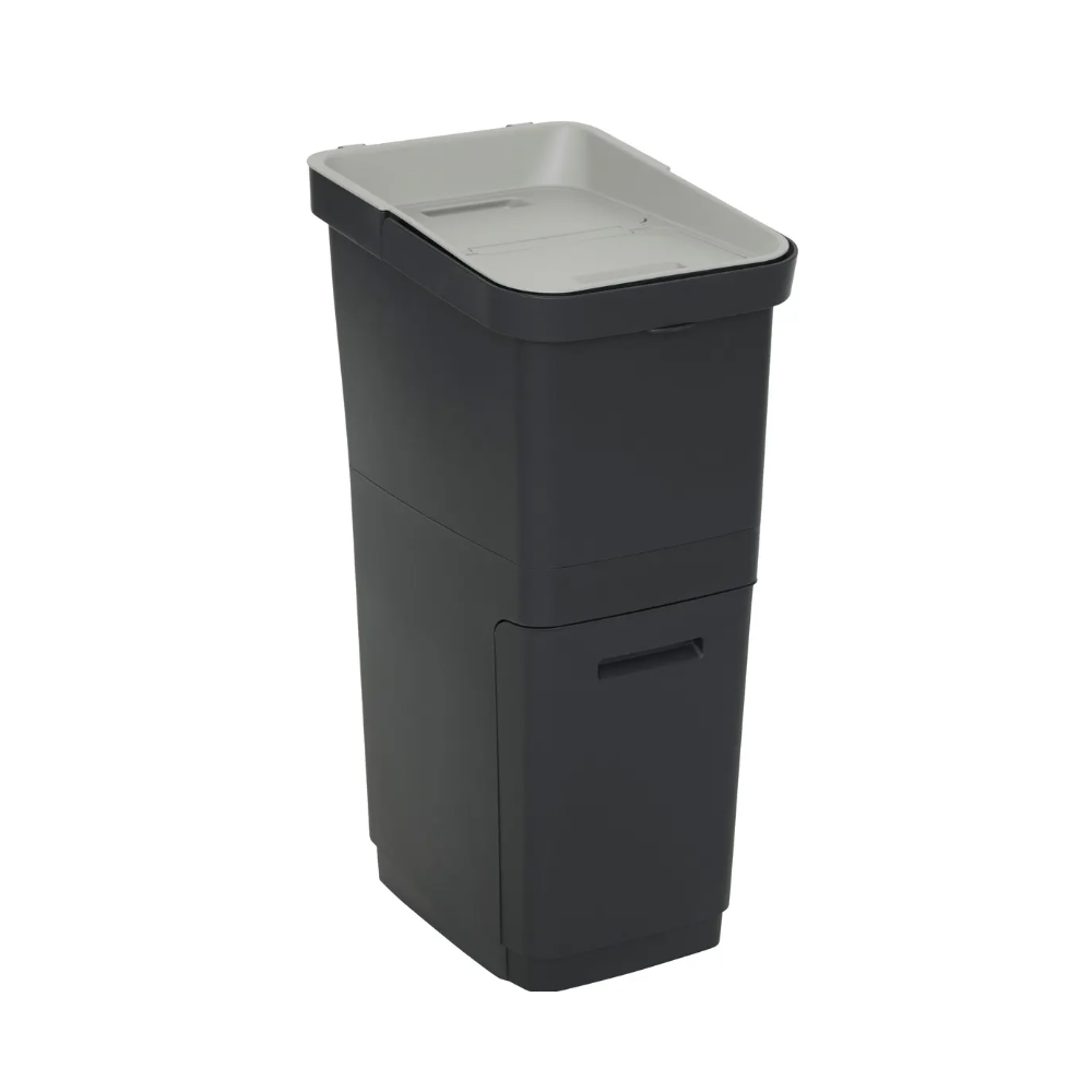 Cos gunoi Recyn, negru, plastic, 20+16 litri, 39 x 29 x H 68 cm