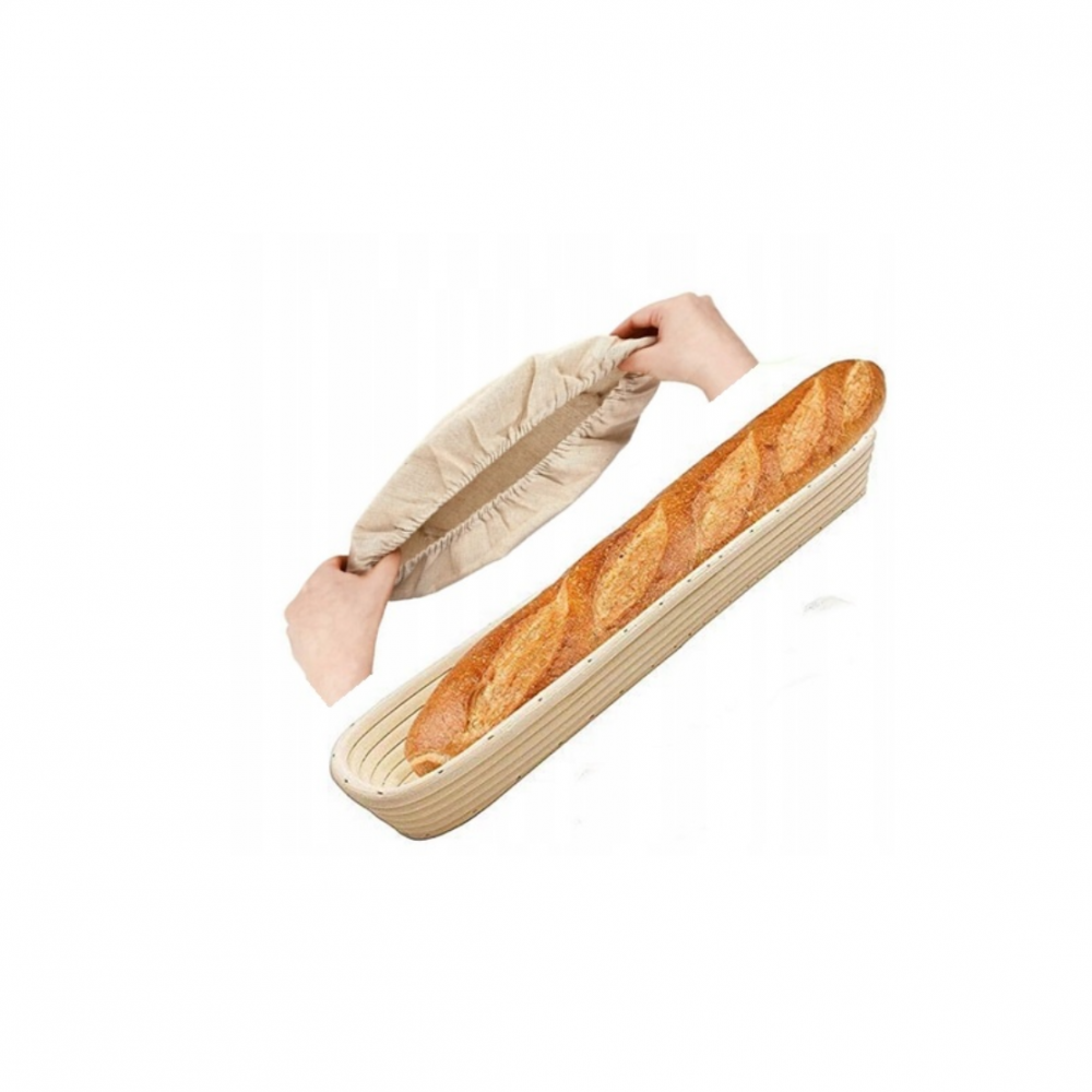 Cos pentru dospire aluat Baguette, ratan, panza bumbac inclusa, 42 x 10 x 8 cm