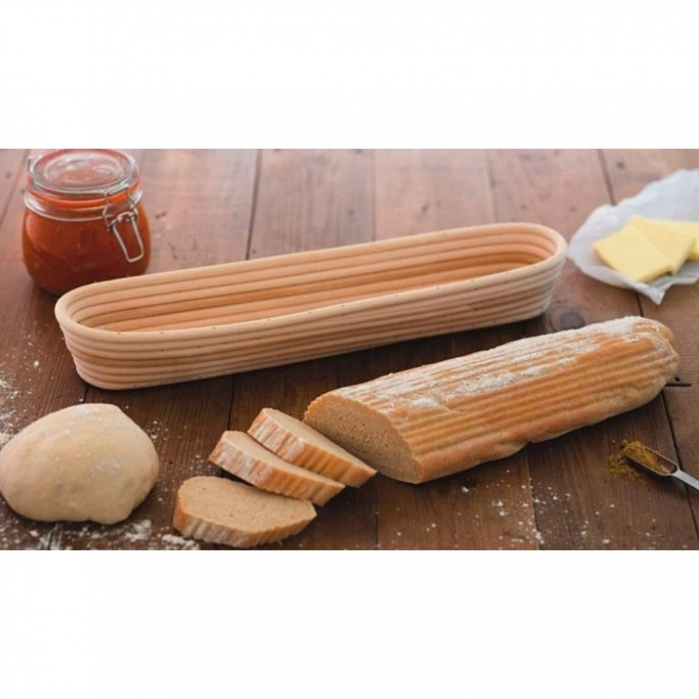 Cos pentru dospire aluat Baguette, ratan, panza bumbac inclusa, 42 x 10 x 8 cm