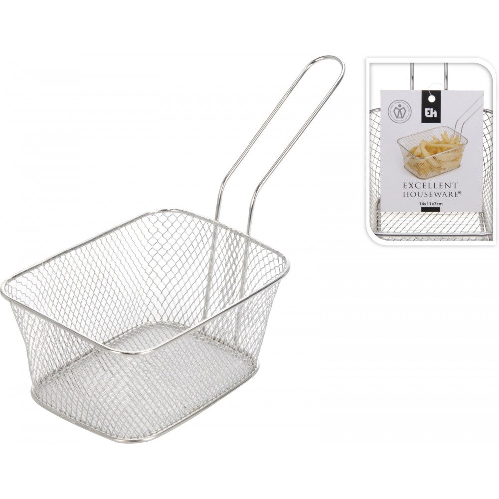 Cos servire cartofi Silver, otel cromat, 14x10x7 cm, maner 10 cm
