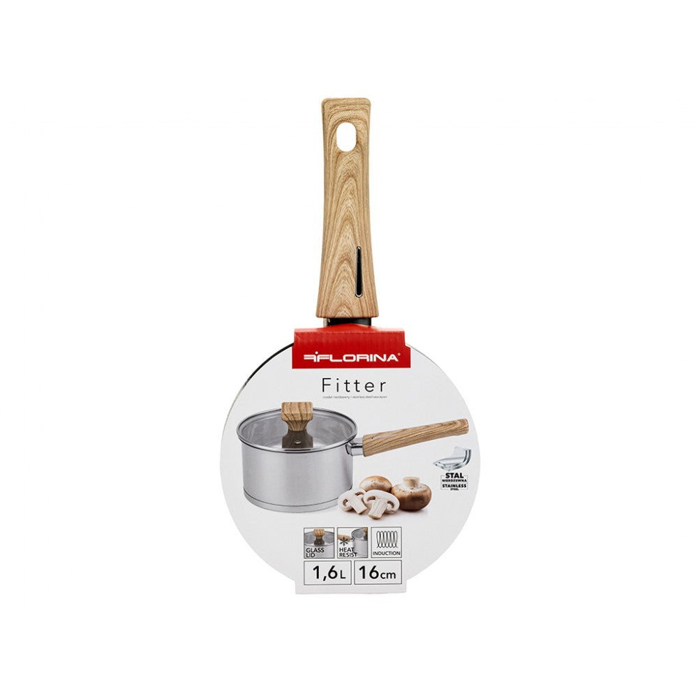 Cratita inox Florina Fitter, cu capac din sticla, 16 cm, 1.6 litri