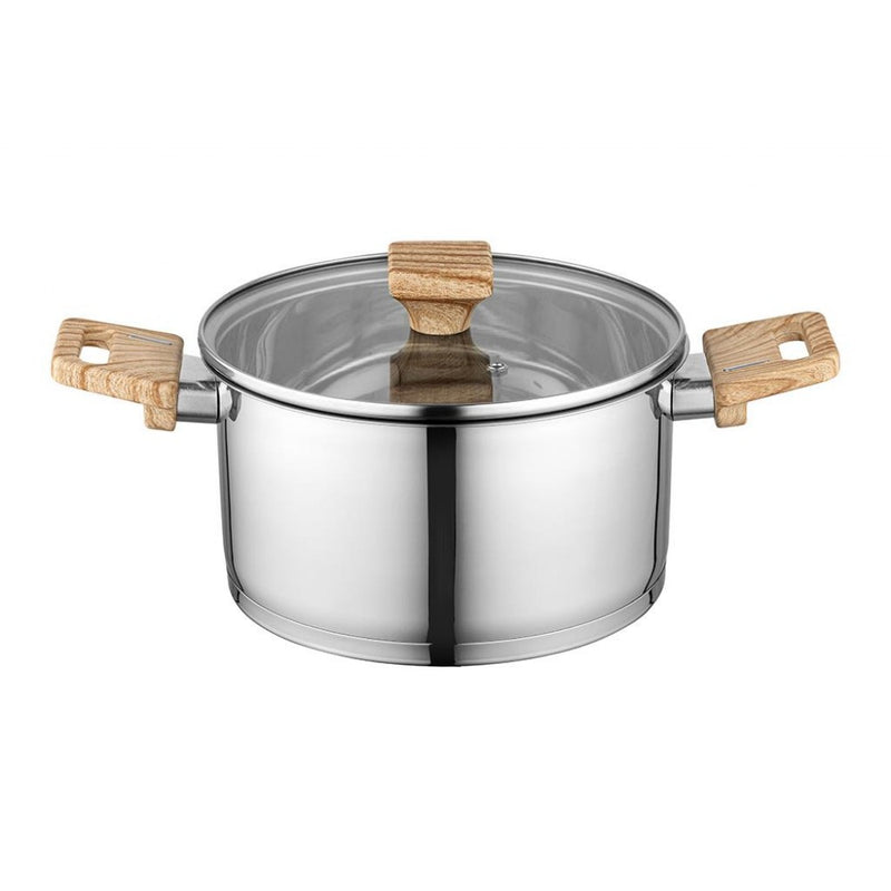 Cratita inox Florina Fitter, cu capac din sticla, 20 cm, 3.3 litri