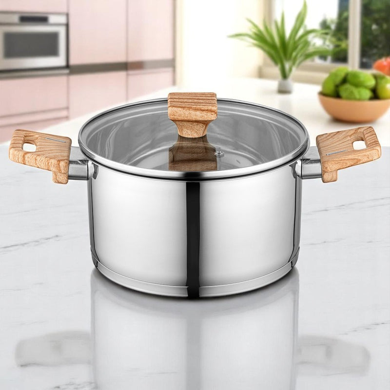Cratita inox Florina Fitter, cu capac din sticla, 24 cm, 5.6 litri