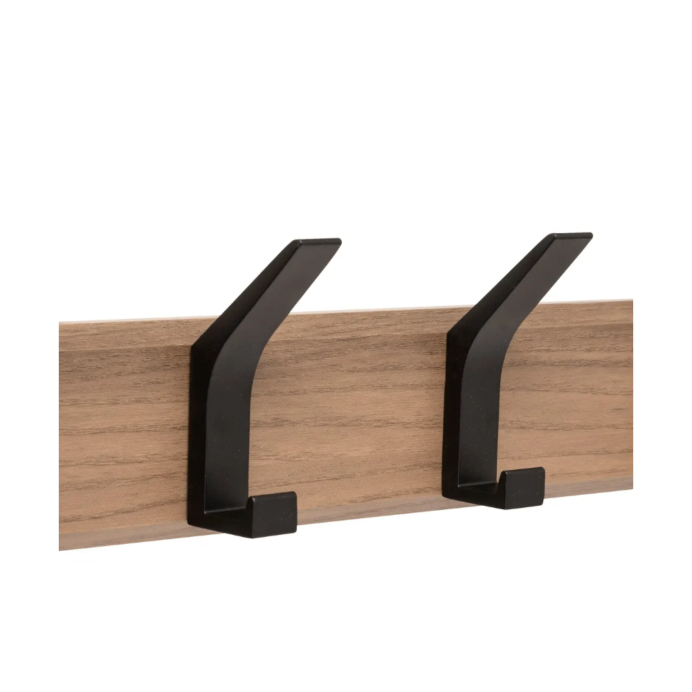 Cuier perete Ziny Black, mdf, 4 carlige negre, 45 x 6.5 x H 10 cm