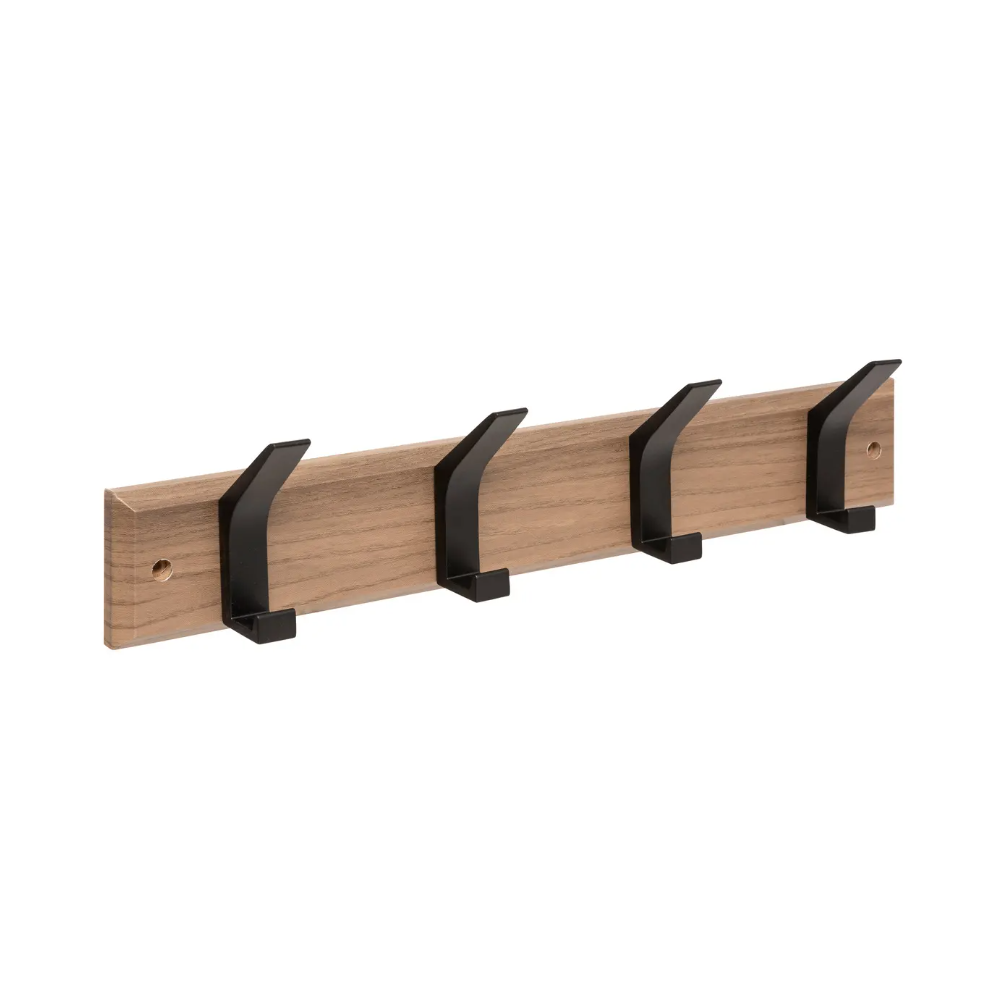 Cuier perete Ziny Black, mdf, 4 carlige negre, 45 x 6.5 x H 10 cm