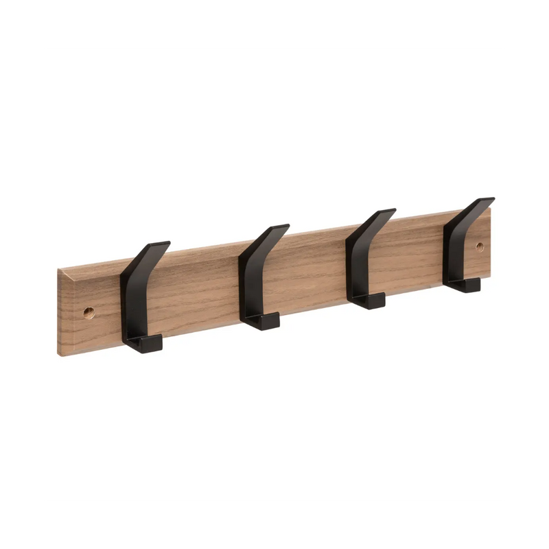Cuier perete Ziny Black, mdf, 4 carlige negre, 45 x 6.5 x H 10 cm