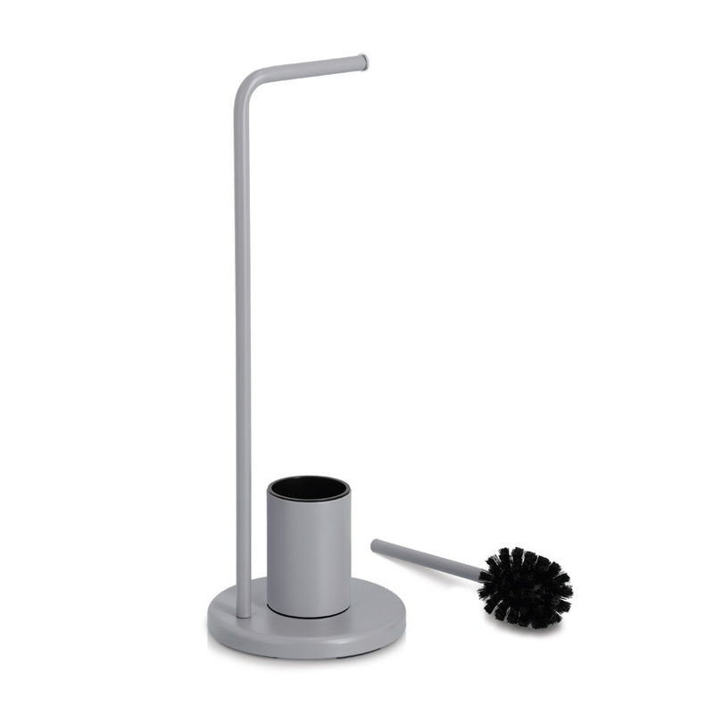 Suport hartie si perie baie Zeller Gstyle, metal, gri, Ø 22 x 63 cm